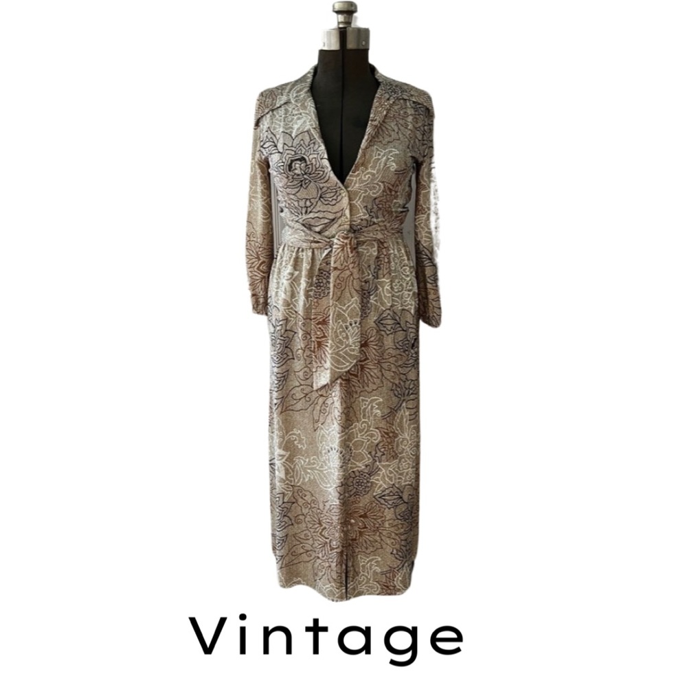 VINTAGE GOLD FLORAL LAMÉ MIDI DRESS SIZE 2/4